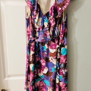 Jaclyn Smith Floral Ruffle Dress - Purple and Blue
